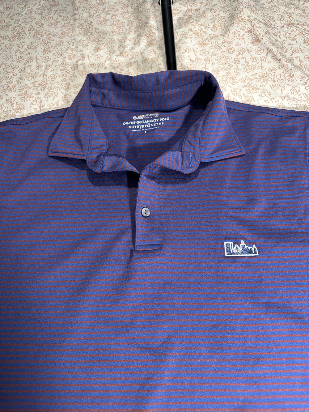 Vineyard Vines Men’s On-the-Go Sankaty Striped Polo Navy Blue & Red Large Boston